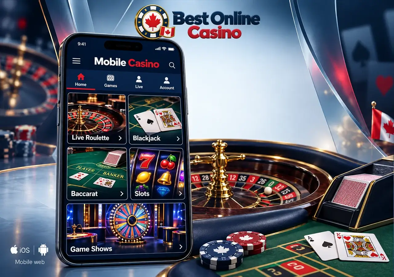 Mobile access combines responsive casino play, live dealer tables and clear touchscreen navigation.