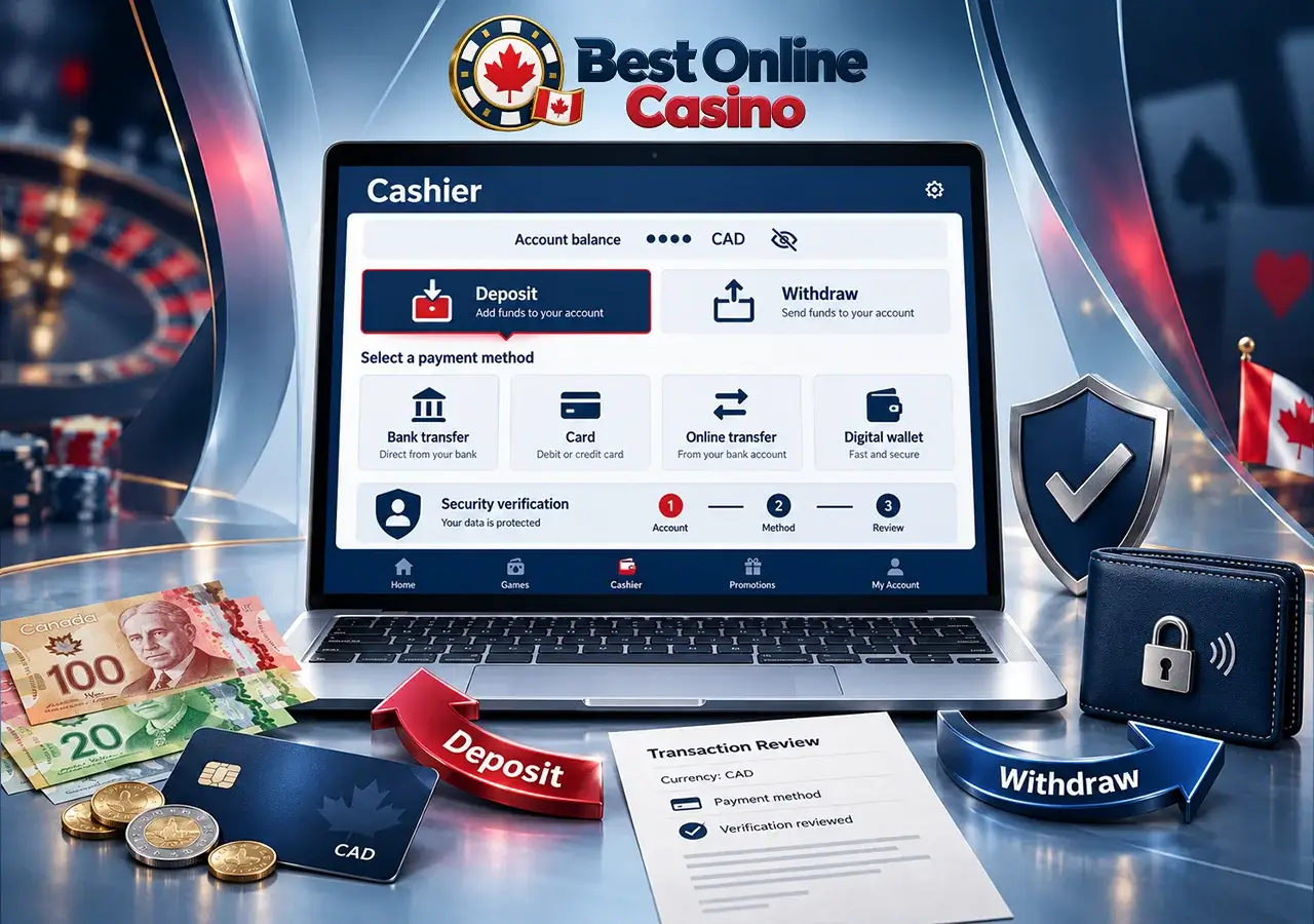 Casino payments Canada covers CAD deposits and withdrawals, including fees, limits and verification checks.